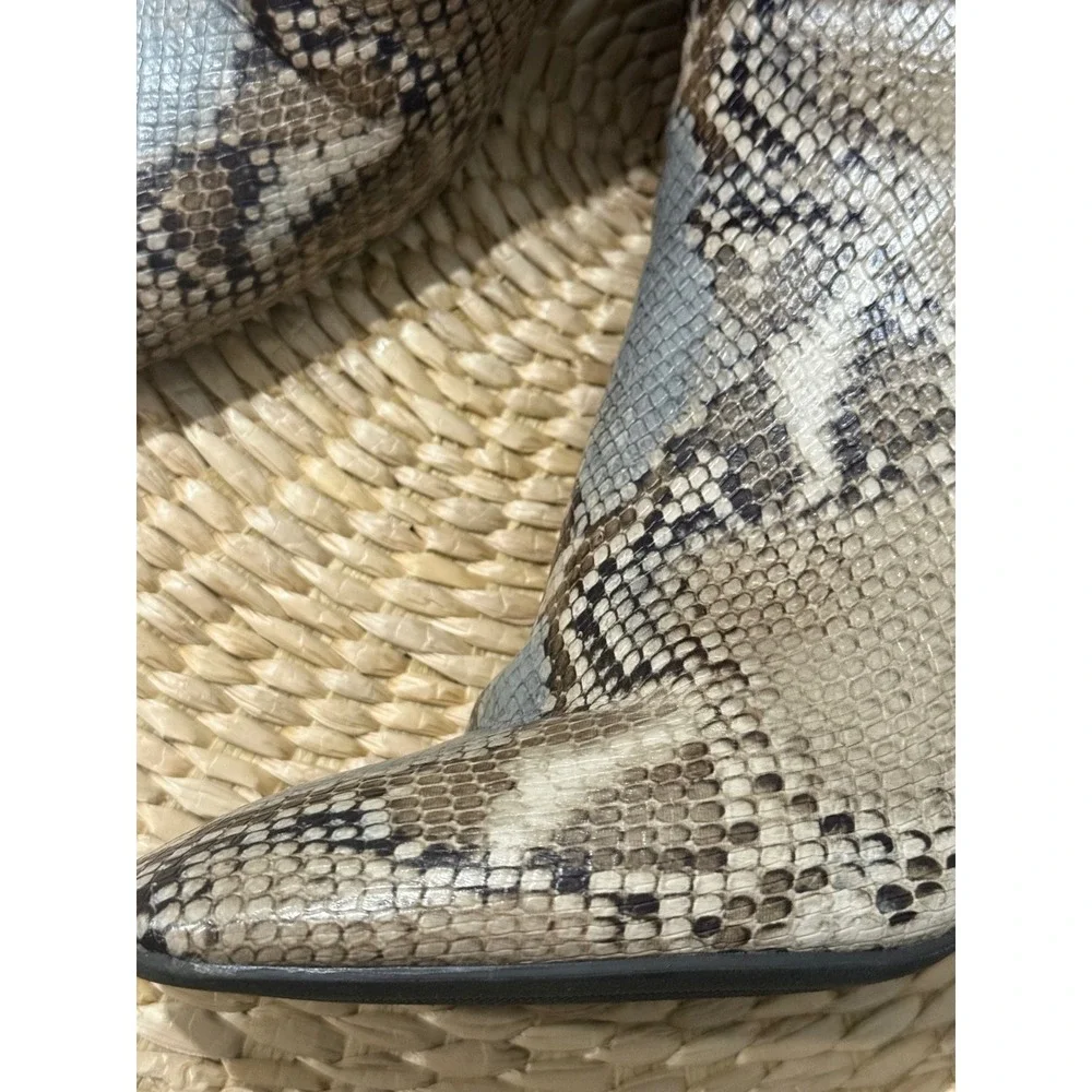 Bamboo Snake Print Ankle Boots Block Heel Women's Fashion Booties Size 10